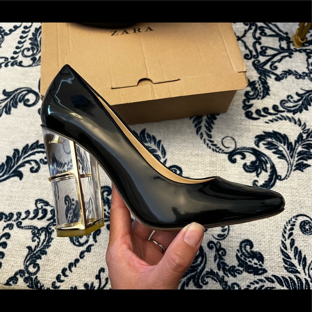 COPY - Zara black court shoes with lucite heel and good detail